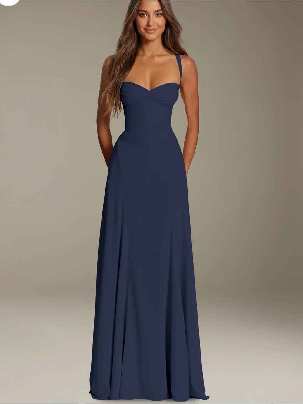 Navy Spaghetti-Strap Maxi Dress